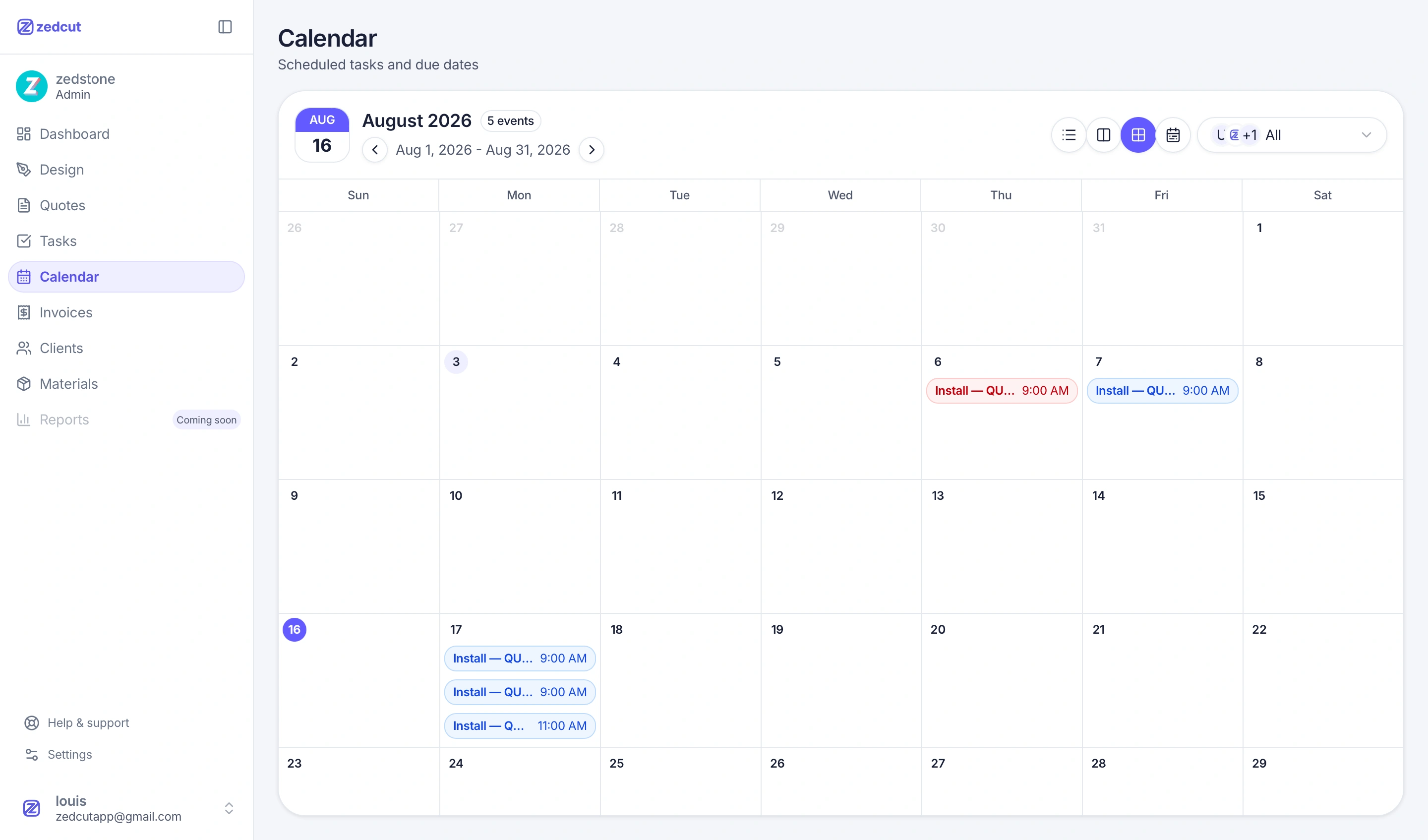 Calendar view of scheduled installs